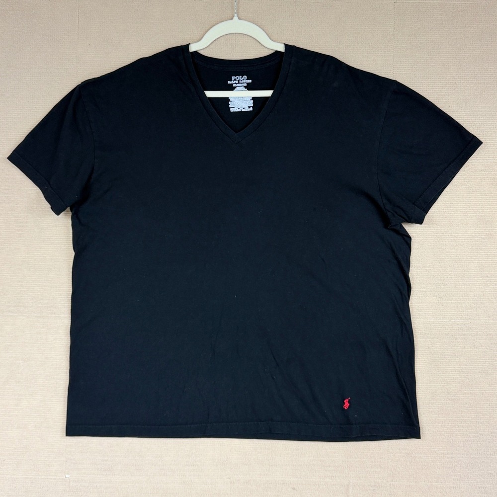 Polo Ralph Lauren Mens 2XL Black V-Neck T-Shirt Red Pony Logo Classic Fit Cotton